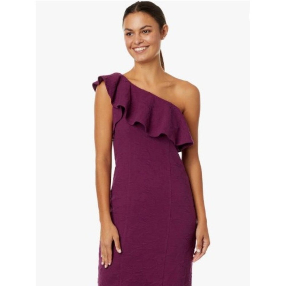 Lilly Pulitzer Women Berry Purple One Shoulder Ruffle Jacquard Sheath Dress 8